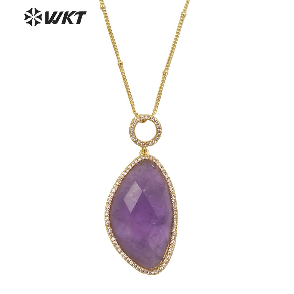 WT-N1350 WKT 2022 Fashion Jewelry Amethyst Amazonist Lapis Necklace Natural Micro Pave Pendant Necklace Made Stone