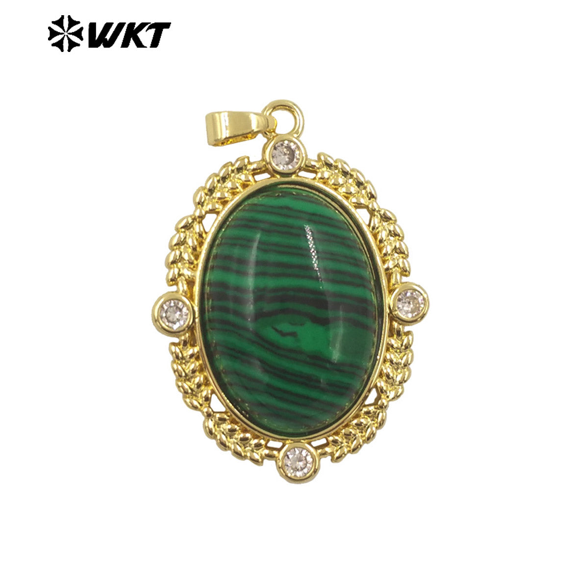 WT-P1985 Wholesale Fashion Gold Bezel Setting With Zircon Around Natural Oval Rose Quartz Stone Pendant for Necklace