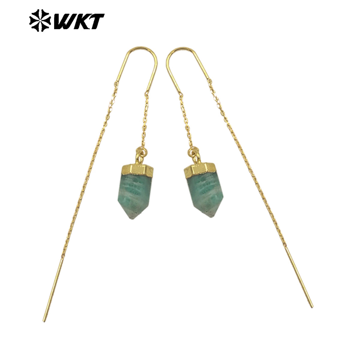 WT-E786 High Quality Delicate Gemstones Amethyst Stone With Gold Plated Geometric Hexagon Bullet Earrings Ladies Lovely Jewelry
