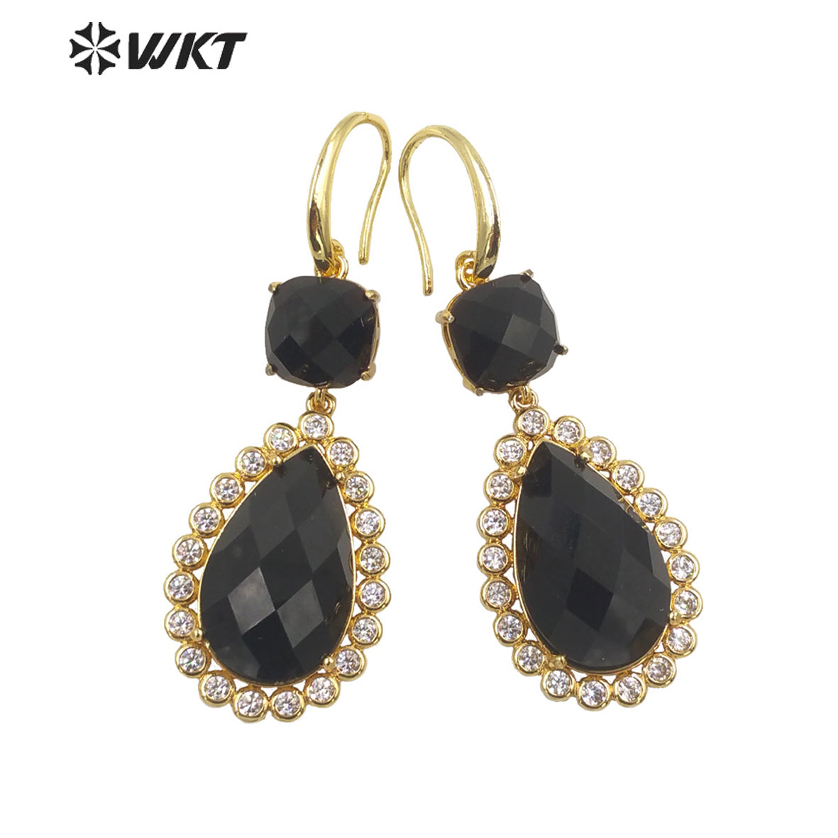 WT-E697 Wholesale Fashion Micropaved Cubic Zircon Setting Stone Earrings Attractive Long Drop Gemstone Hoop Earrings for Gift
