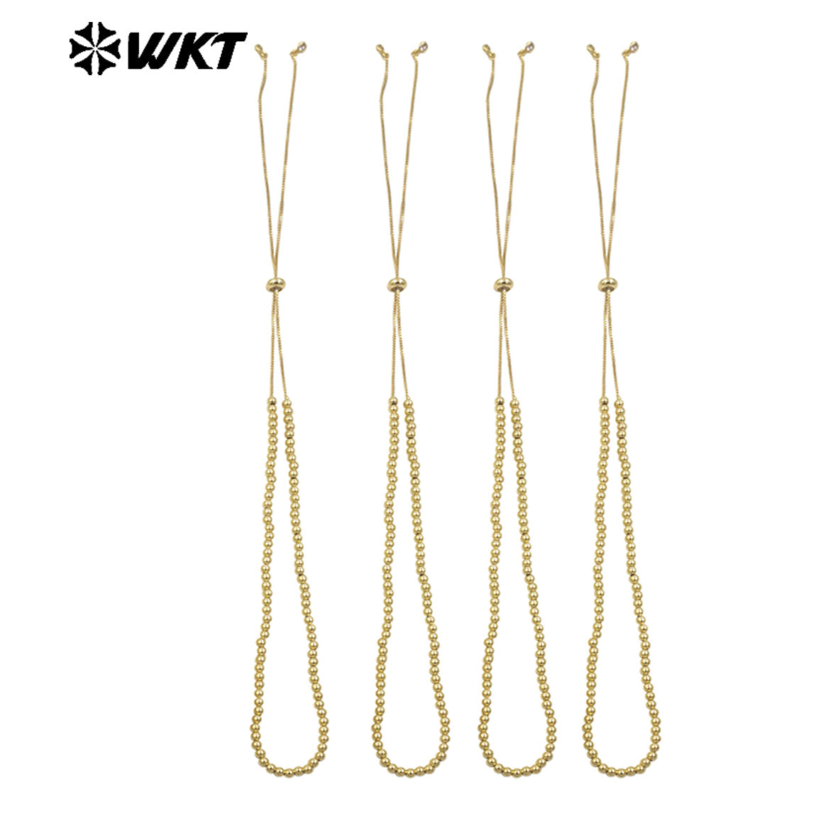 WT-JFN13 Wholesale Most Popular Hand Strand Round Ball Beads 18K Real Gold Plated Simple Unique Chain Necklace Different Size