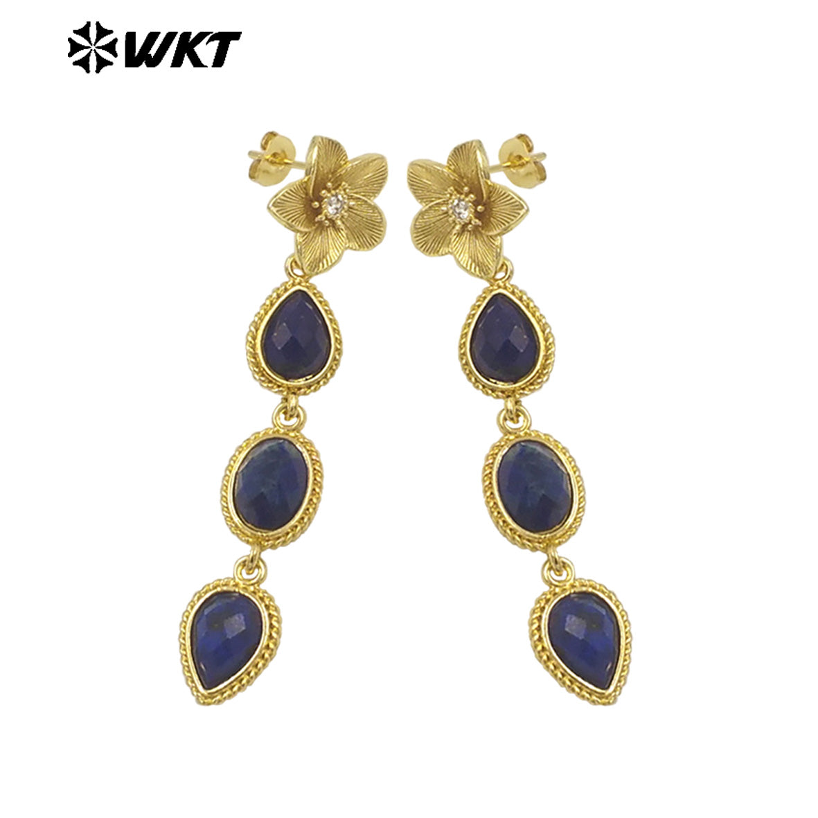 WT-E758 Amazing Fashion 18K Real Gold Plated Resist Tarnishable Multi Stones Earrings Women Birthday Gift Jewelry
