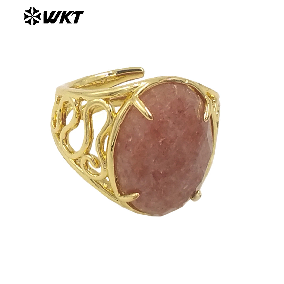 WT-R527 WKT New Design Natural Oval Faceted Gemstone With Clawing Setting Sun Stone Women Cocktail Ring