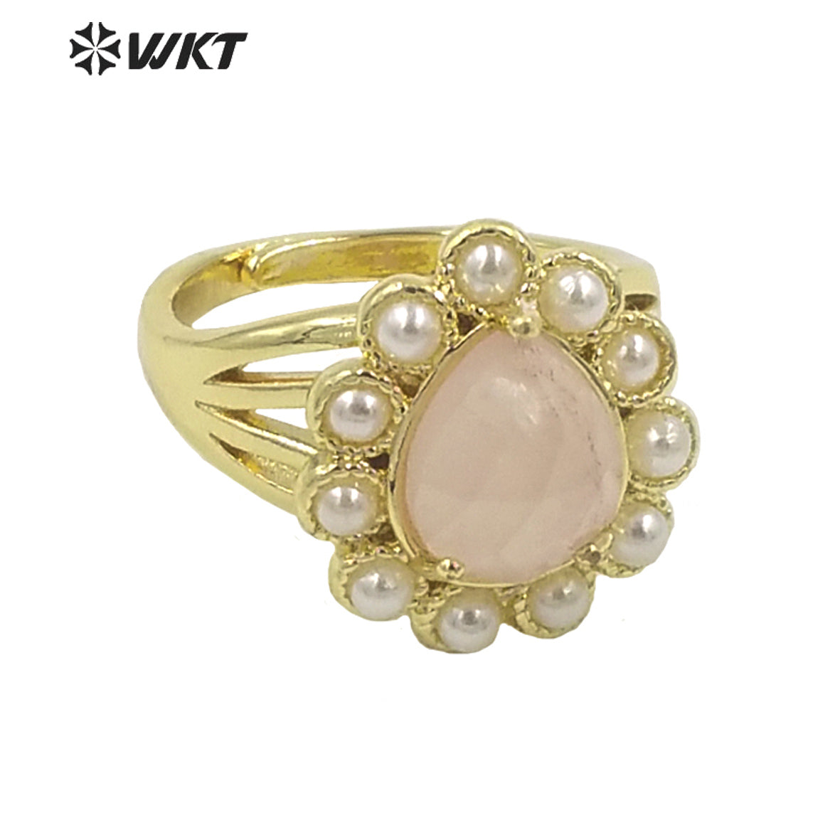 WT-MPR082 Amazing Delicate Fashion Gold Women 18K Plated Teardrop Open Adjustable Tiger Eye Stone Ring