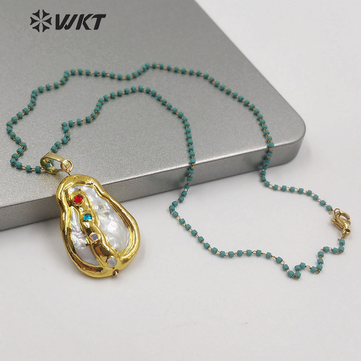 WT-MN965 Gold Plated Freshwater Pearl With CZ Charm Necklace Fashion Lady Jewelry Natural Pearl Necklace