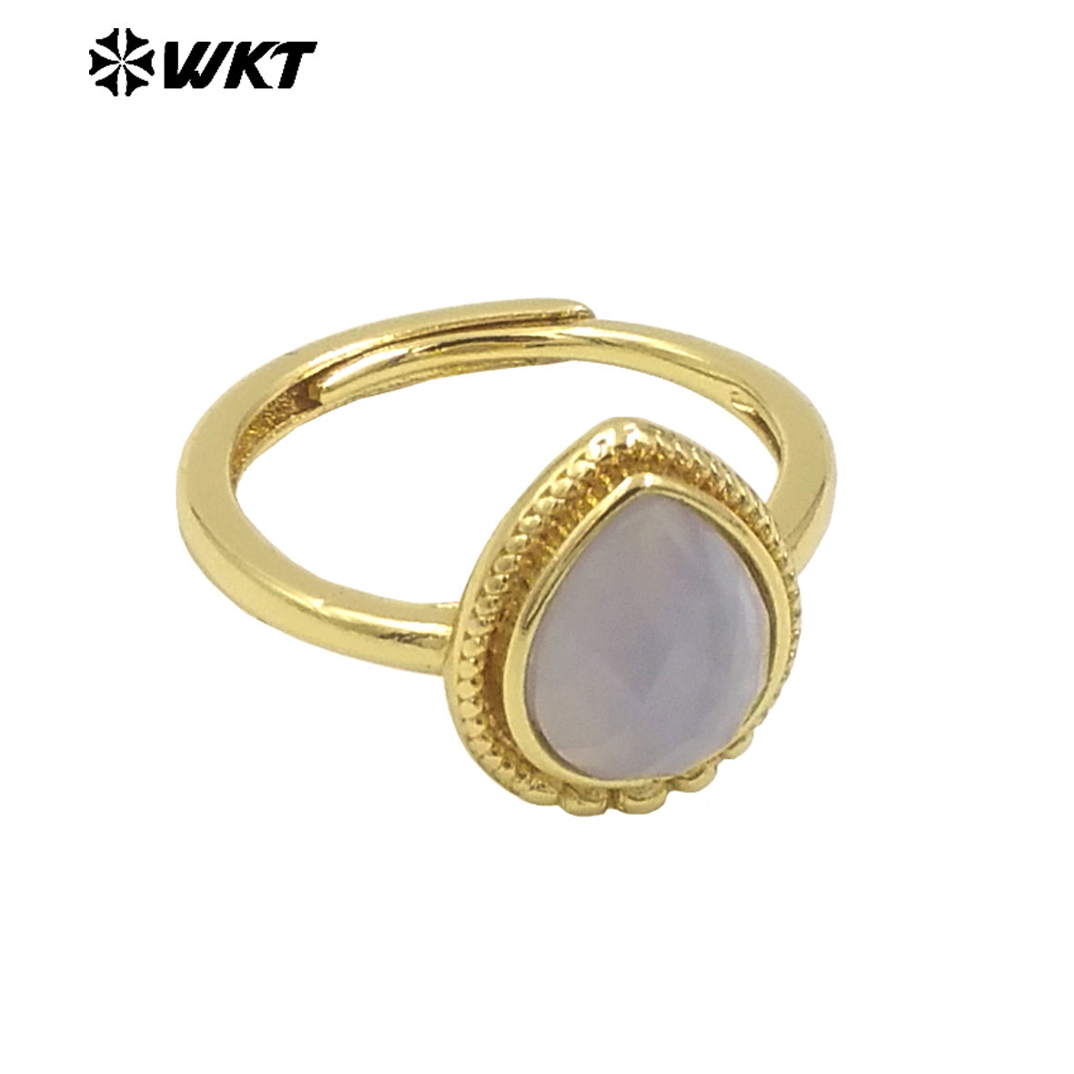 WT-R509 Wholesale Fashion Tiny Pear Shape Natural Gemstone Setting Teardrop Amazonite Birthday Stone Ring