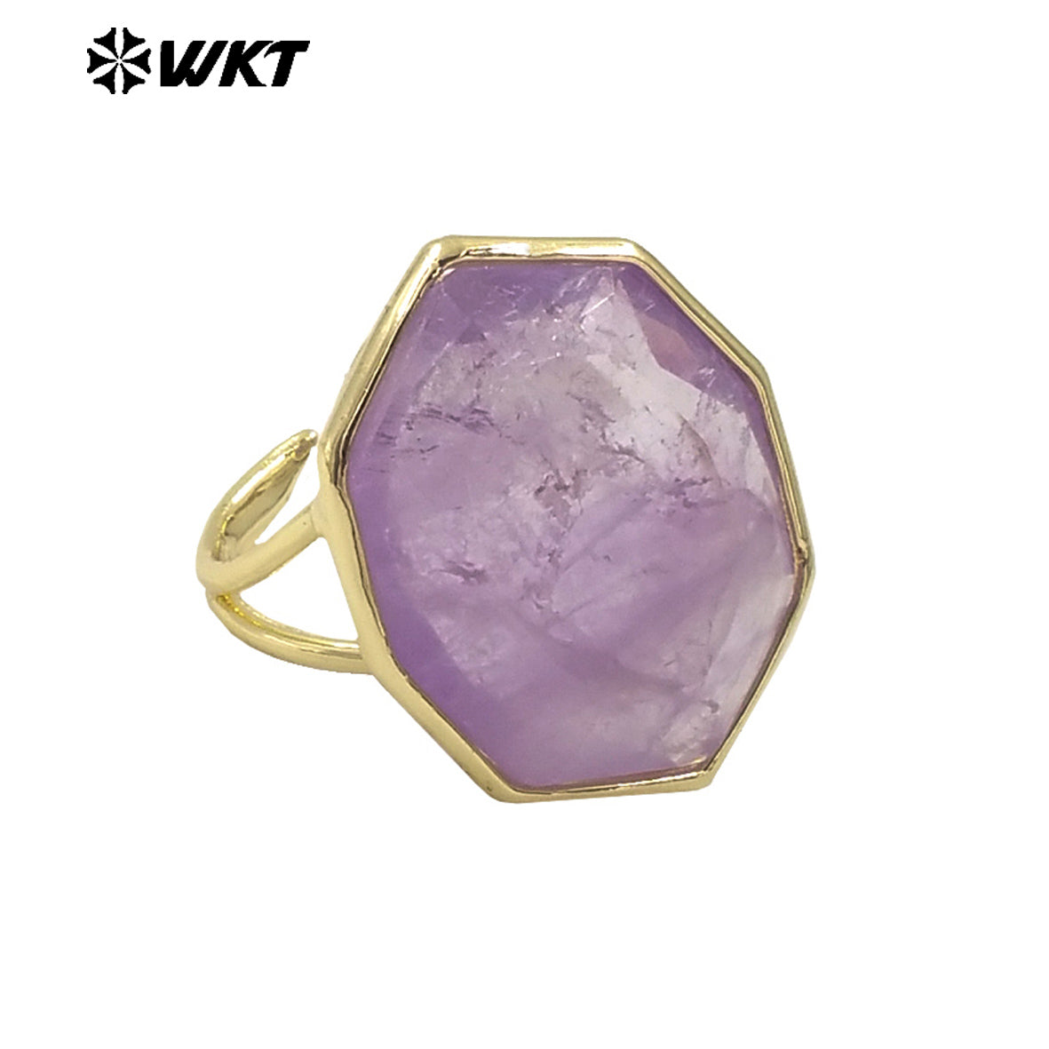 WT-R516 New Spring Design Geometric Natural Hexagon Rose Quartz Amethyst Stone Made Engagement Ring
