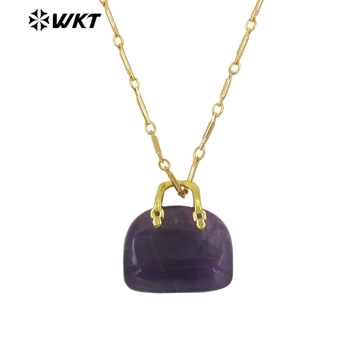 WT-N1362 Cute Handbag Shape Crystal Clear Natural Colored Gemstone Necklace Ladies Jewelry Necklace Gemstone Necklace