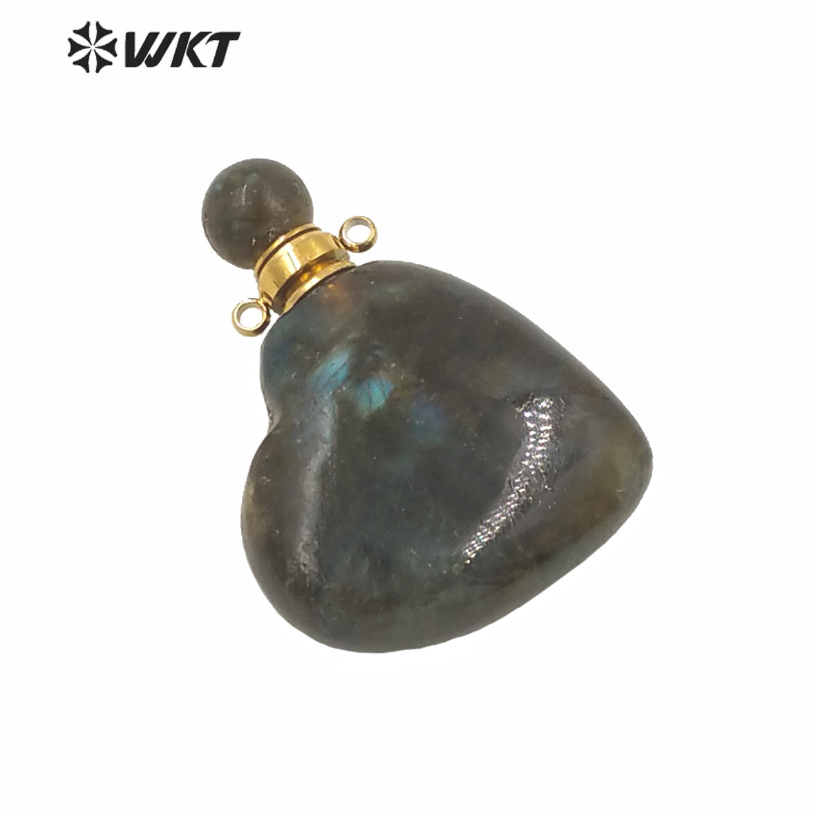WT-P1604 Wholesale Gorgeous Unique Natural Stone Heart Perfume Bottle Pendant Double Loops Gold Stone Bottle Pendant