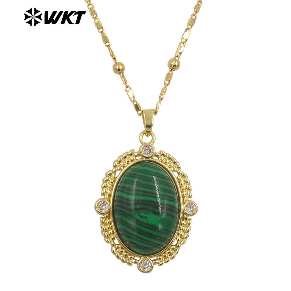 WT-N1474 Amazing 18K Real Gold Plated Resist Tarnishable Natural Gemstone Bezel Setting Oval Shape With Zircon Stone Necklace