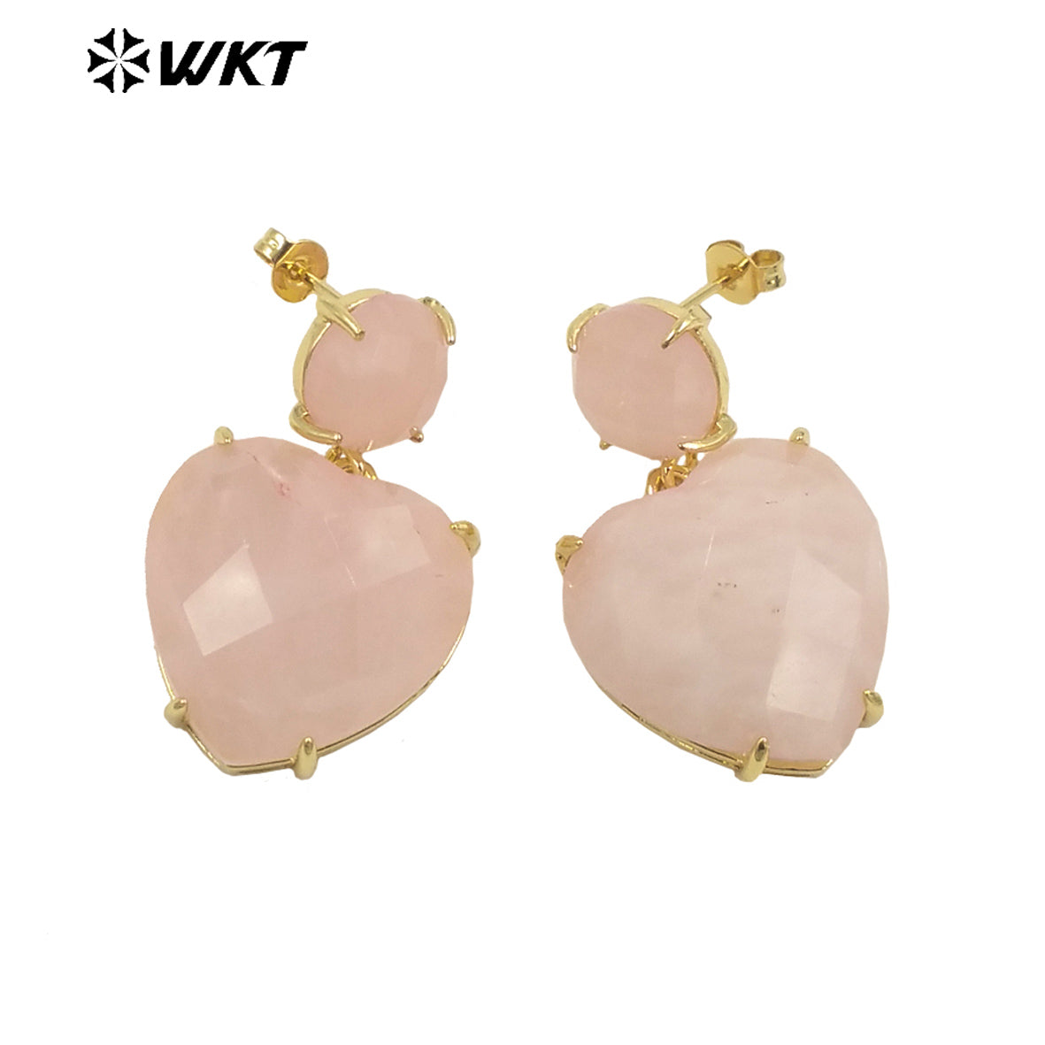 WT-E719 First Choice Hot Natural Gemstone Carved Heart Earrings for Lovers 18k Gold Plated Lapis Amethyst Stone Anniversary Stud