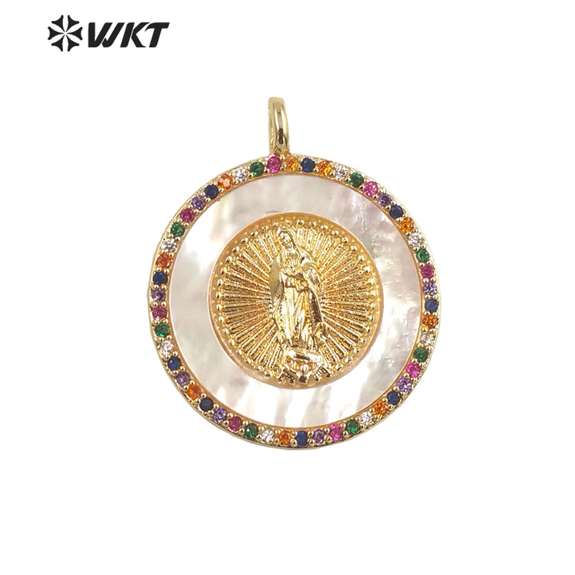 WT-MP271 Newest Vintage Style Ball Shaped Natural Shell Shell&Cubic Zircon Madonna Design Pendant
