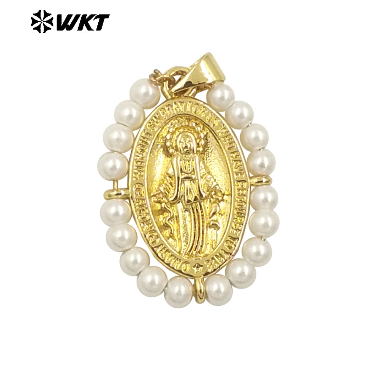 WT-MN985 WKT New Hot Design Christian Metal Carved With Colorful Crystal Beads Wire Wrapped Religious Necklace