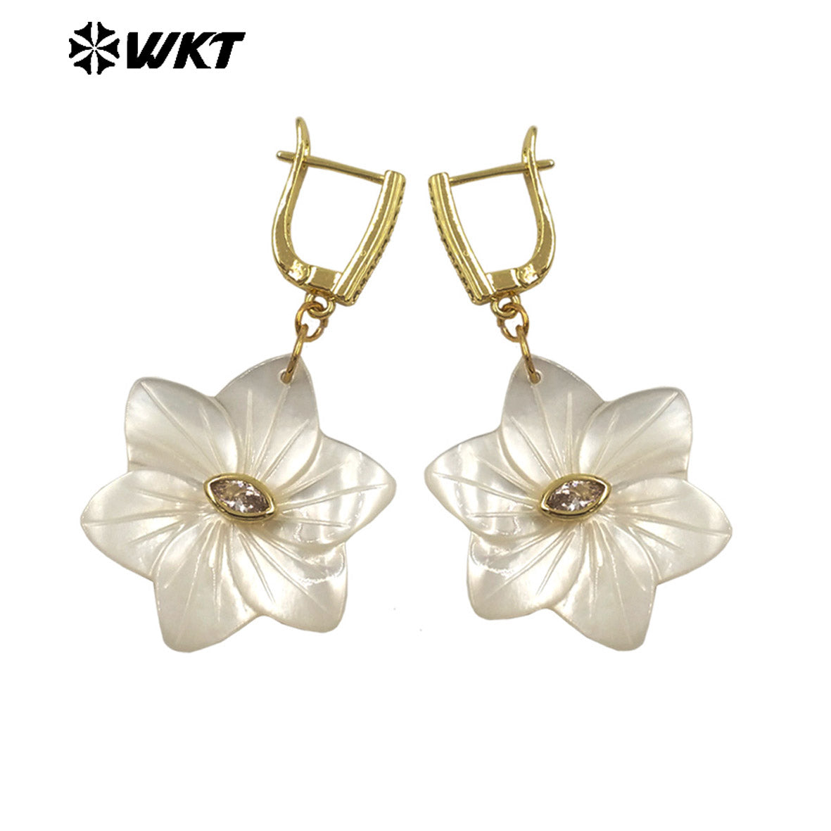 WT-MPE181 Elegant Style Colorful Zircon And Natural Shell Hand Carved Flower Shape Pendant Earrings As Lady Trendy Jewelry