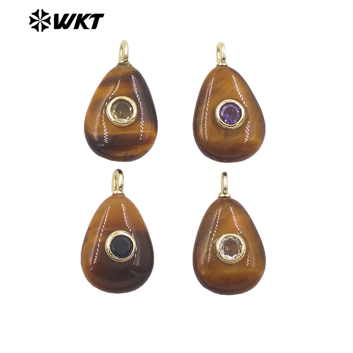WT-P2026 Good Quality Set In Zircon Waterdrop Shape Multi Colors Natural Gemstones Amethyst Smooth Pendant For Romantic Gift DIY