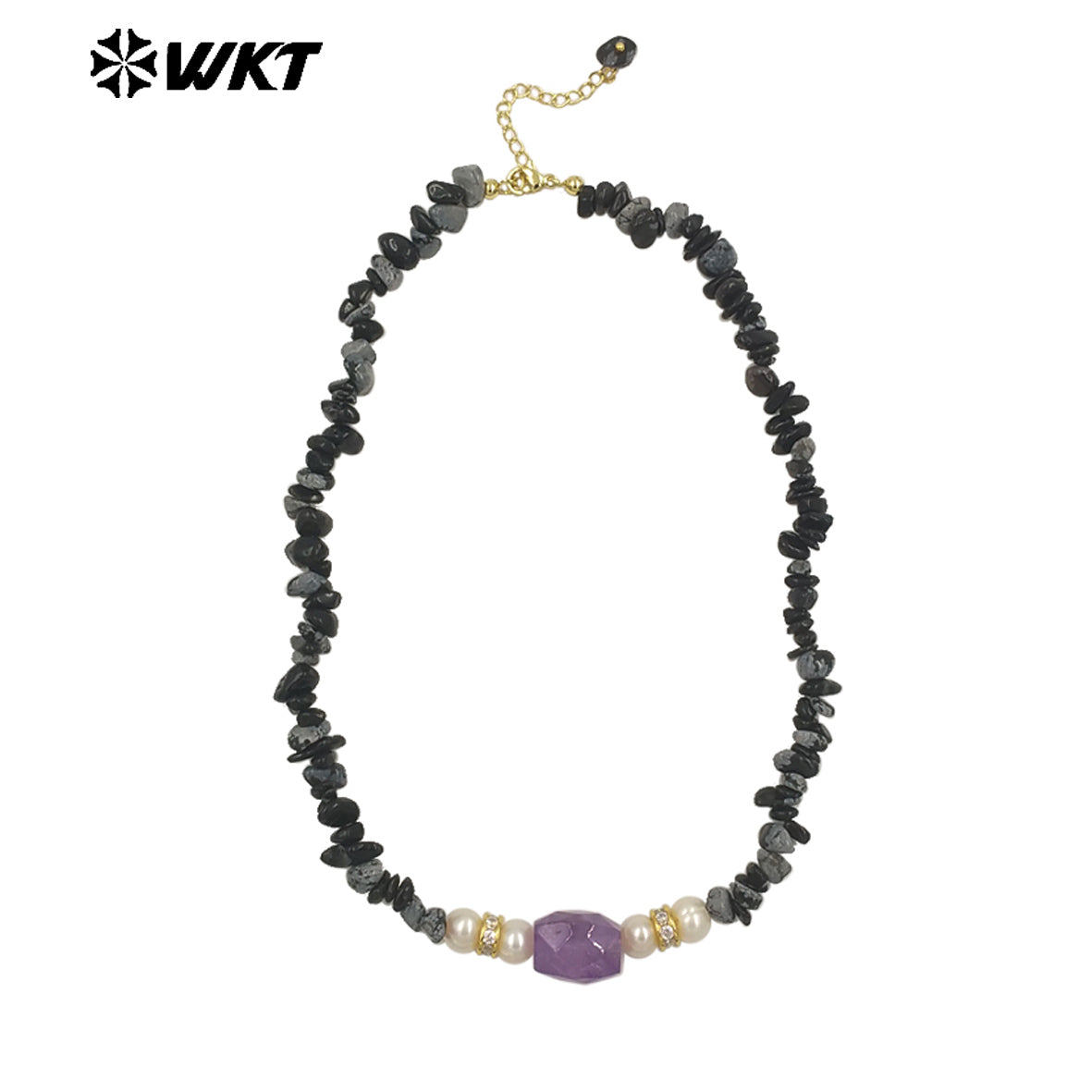 WT-N1484 Beautiful Natural Colorful Gemstones Necklace With Tiny Stone and Pearl Little Zircon Gold Plated Special Ladies Gift