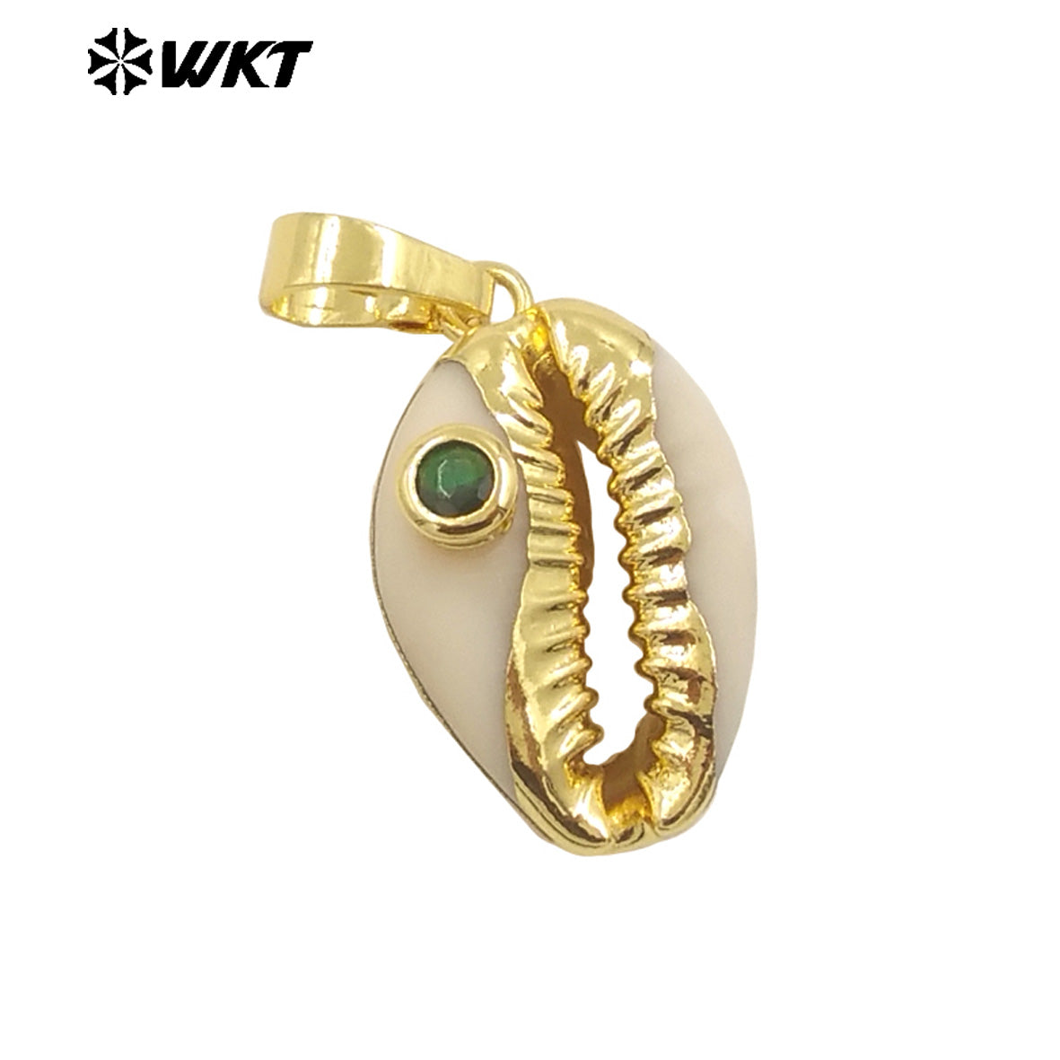 WT-JP141 Specially Designed Natural Cowrie Shell Pendant with Half Plating and Multiple Color Beads Natural Cowrie Pendant
