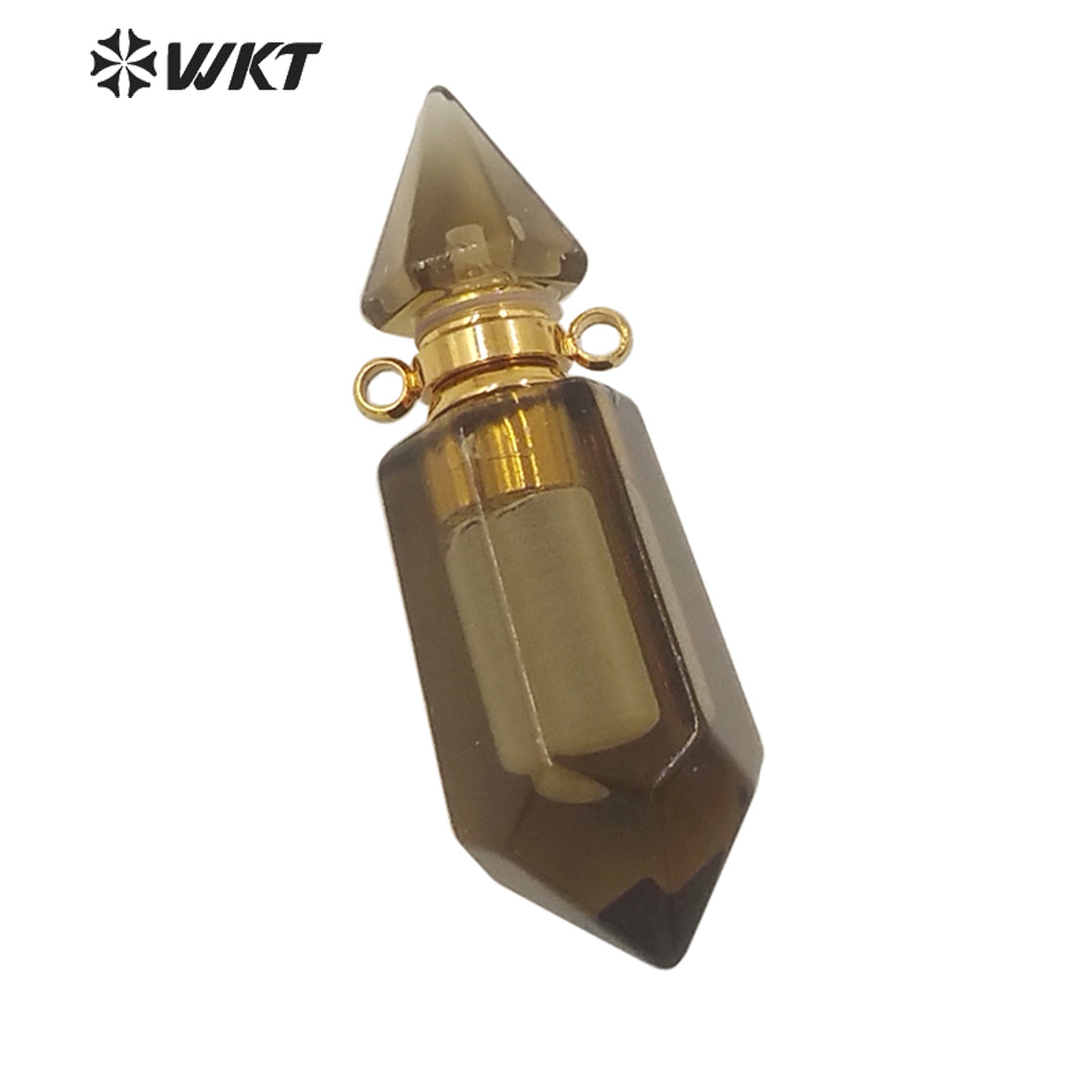 WT-P1638 Amazing Gold Natural Double Point Spirit Quartz Perfume Bottle Stone Pendant High Quality Jewelry Bottle Pendants