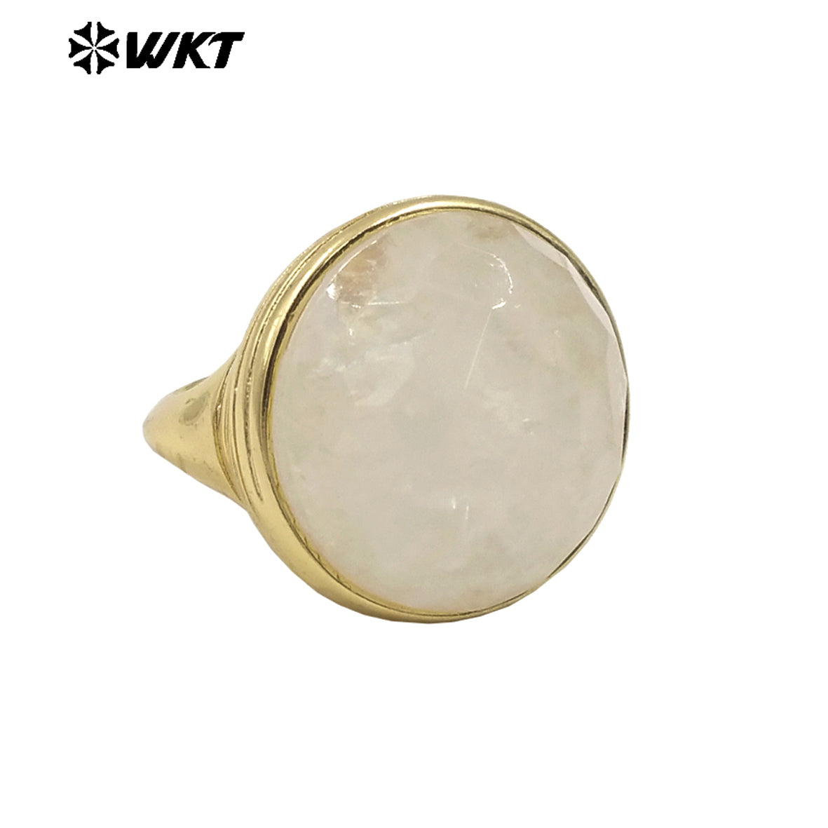 WT-R514 Wholesale New Design Big Round Natural Jade Spring Bright Color Women Gold Ring in Adjustable
