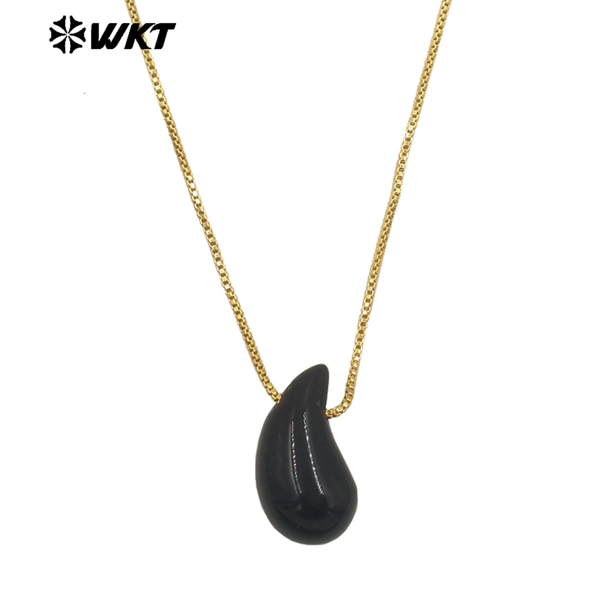 WT-N1483 WKT Wholesale New Design Natural Gemstone Necklace With Gold Color Tiny Chain Waterdrop Shape Female Birthday Jewelry