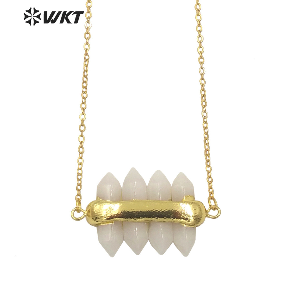 WT-N1460 WKT NEW Design Double Gemstone Point Rose Quartz Amethyst Energy Lucky Stone Necklace Many Colors Available