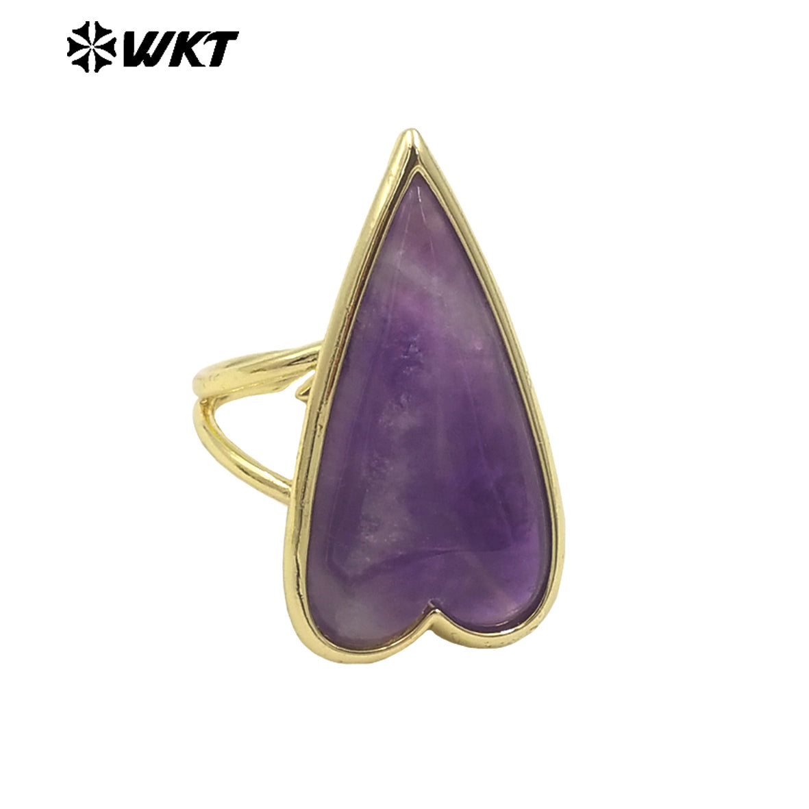 WT-R512 Amazing Long Drop Natural Stone Carved Lovely Heart Rose Quartz Ring for Lady Gift Gold Cute Women Gift