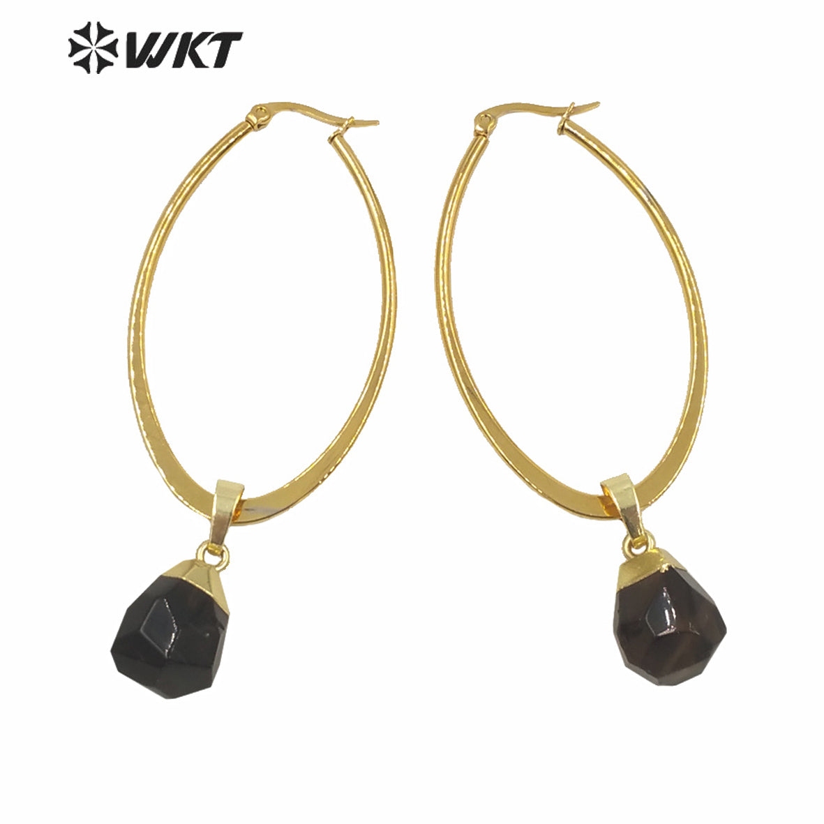 WT-E641 Wholesales WKT Exclusive Natural Gemstone Earrings Women Gold Electroplated Tiny Stone Earrings Big Boho Earrings