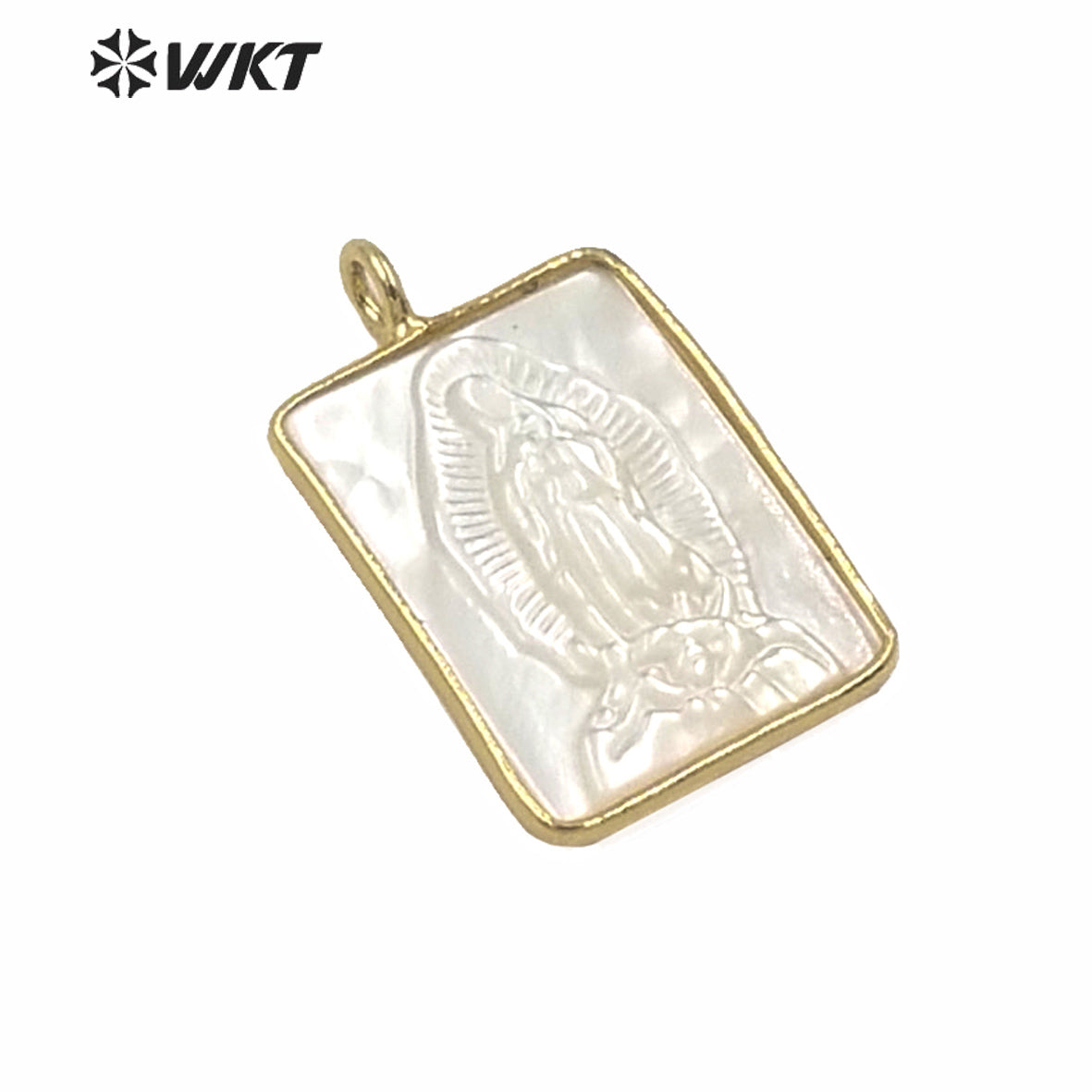 WT-JP234 Amazing Fashion Gold Bezel Single Loop Mother of God Pendant Hot Sales Shinning Mop Shell Virgin Mary Pendant