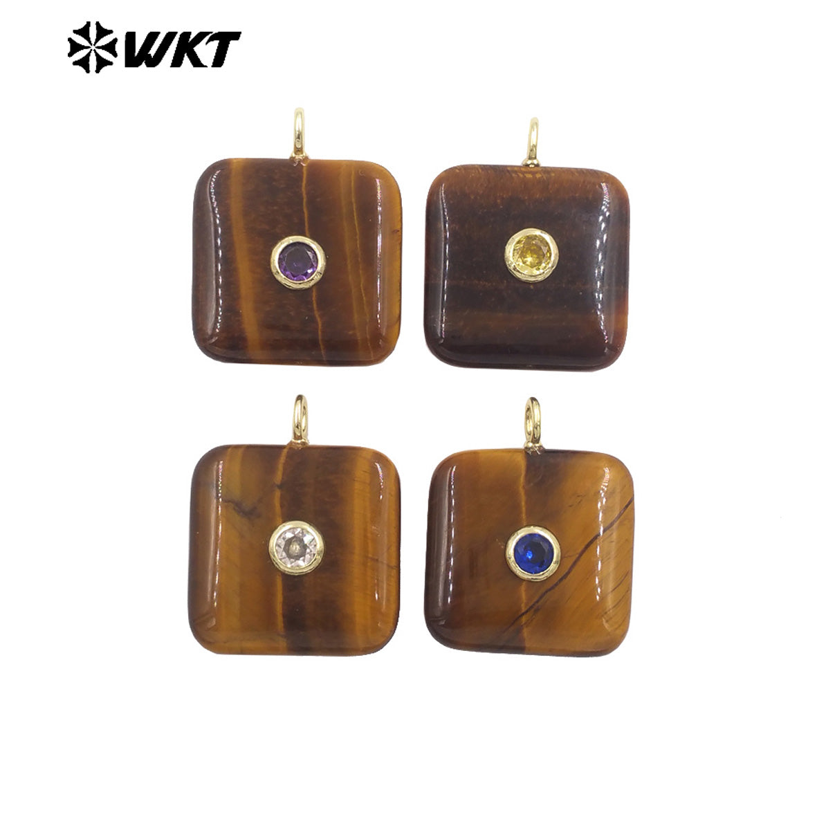 WT-P2023 Popular Sales Lapis Square Natural Gemstones And Colorful Zircon Pendant For Fashion Jewelry Necklace DIY Design