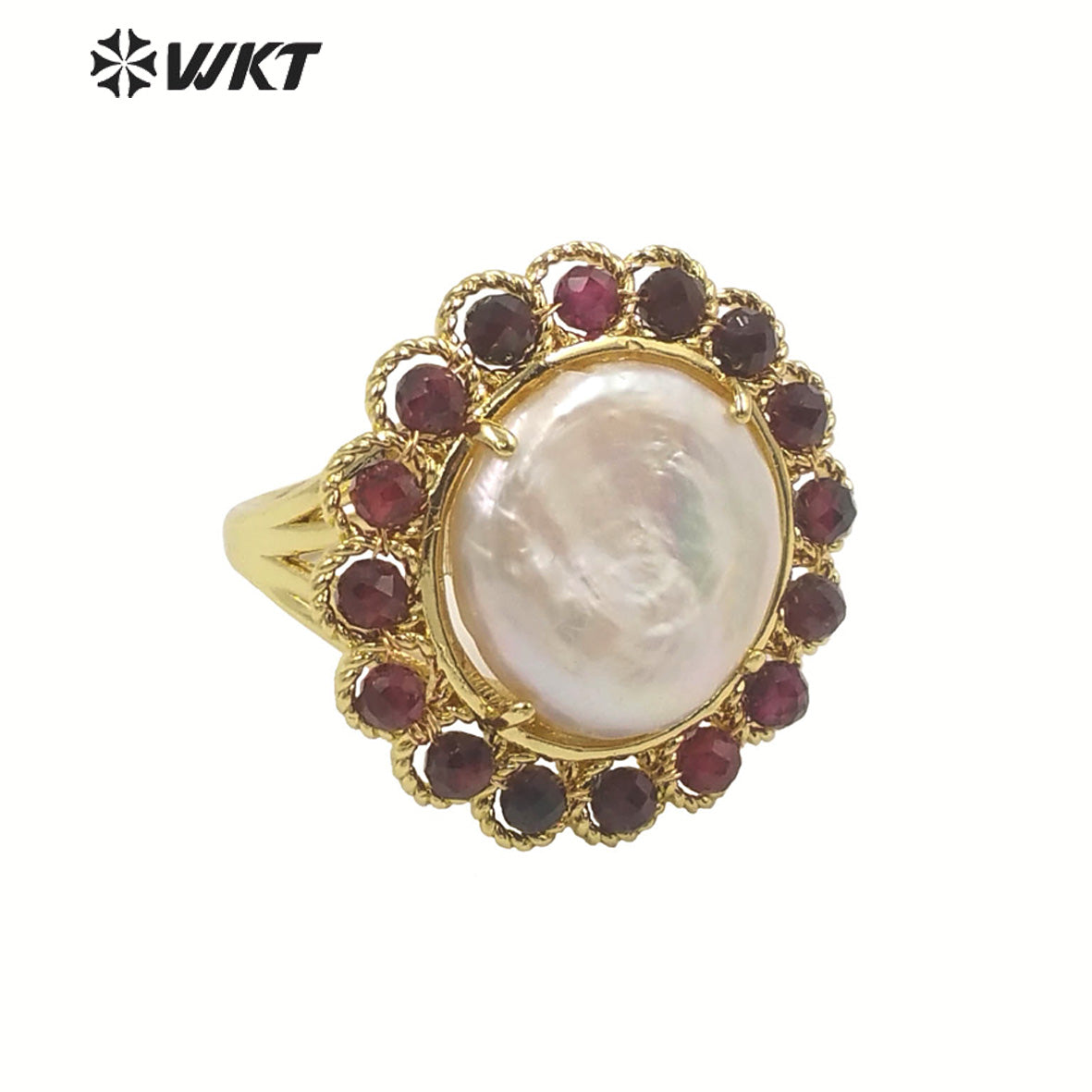 WT-MPR061 Vintage Design Natural Stone & Freshwater Pearl Stravagante 18k Gold Plating Women Pearl Boho Ring for Gift