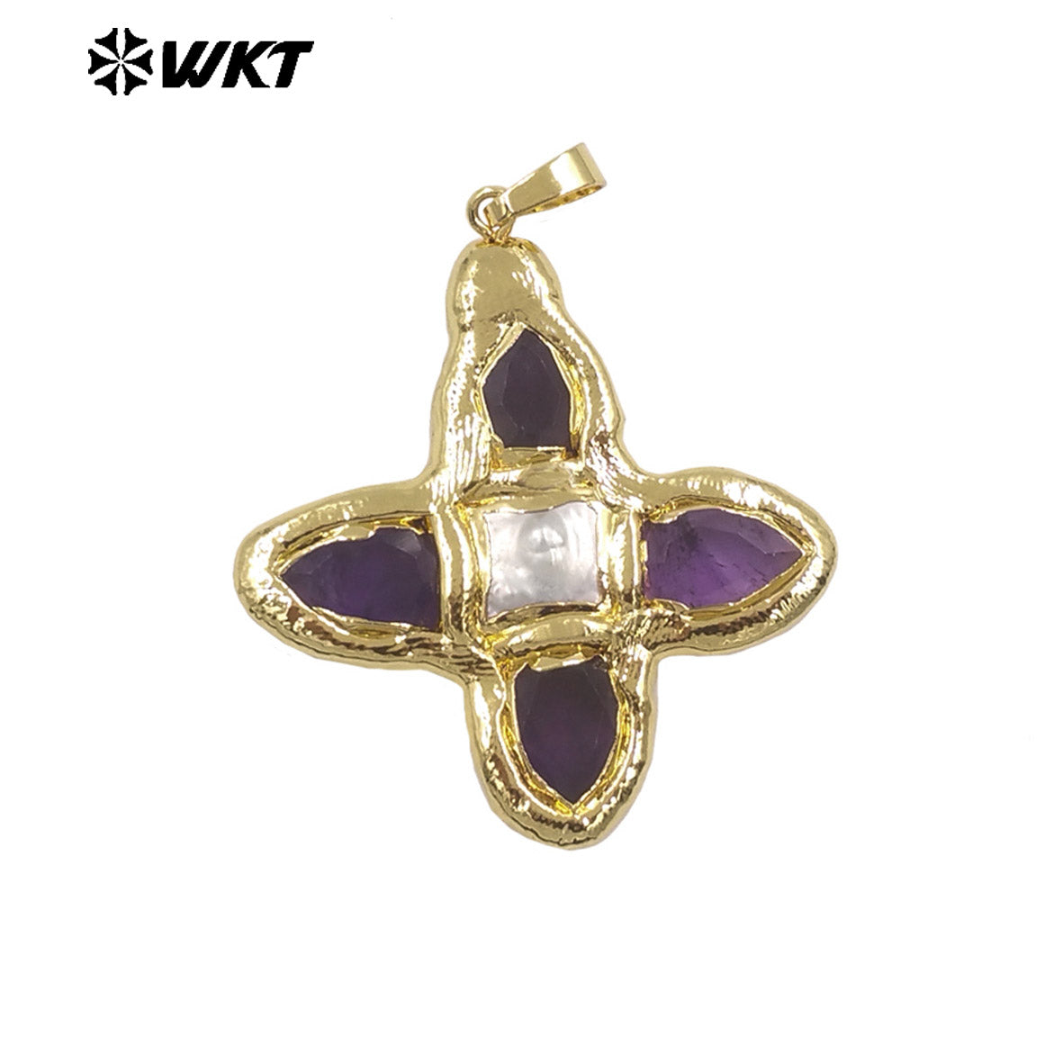 WT-JP216 WKT Jewelry Exclusive Unique Design Green Turquoise Stone Pendant Single Gold Plated Pearl Cross Pendant for Lady