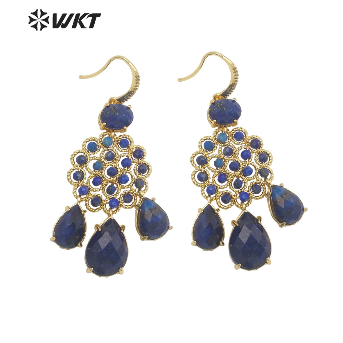 WT-E712 WKT Newest Precious Natural Gemstone Teardrop Earrings Labradorite Amethyst Stone Earrings for Party Gold Drop Earrings