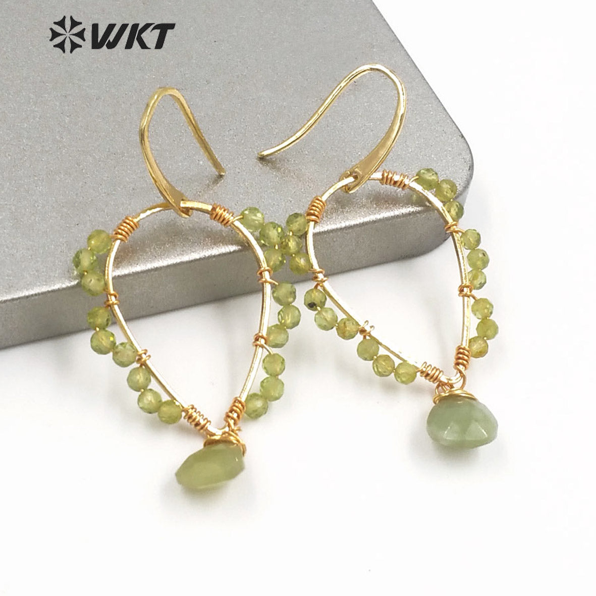 WT-E693 Amazing Wire Wrapped Natural Gemstone Drop Charming Earrings Unique Handmade Tiny Beads Earrings for Friend Gift