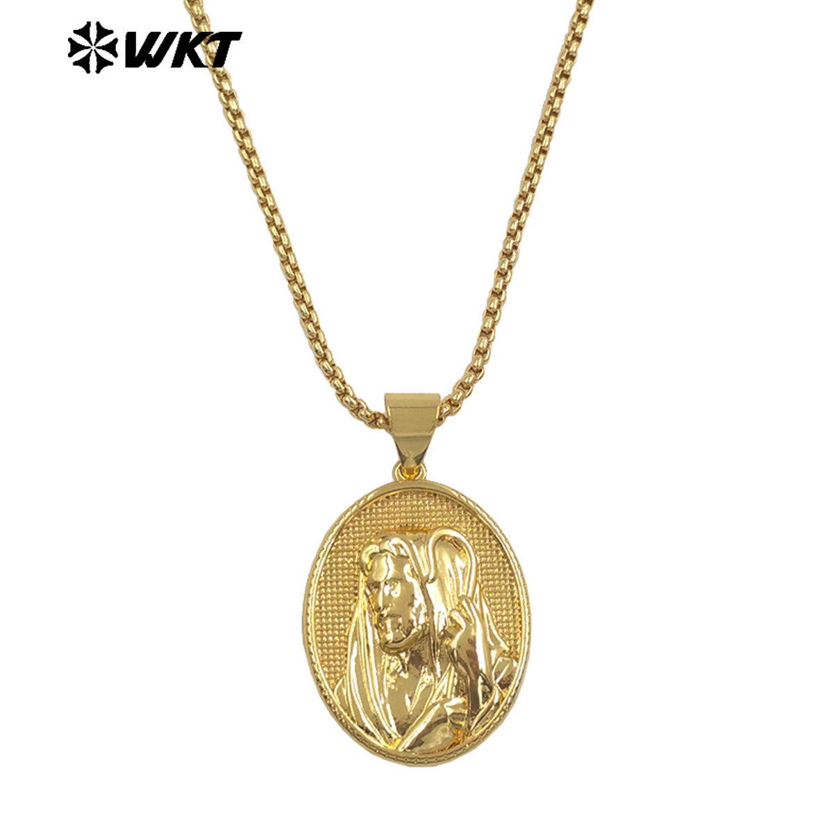 WT-JFN35 New Sales Yellow Brass Oval Shape Religion Pendant Necklace Multi Patterns Gold Plated Chain Women Daily Wearing
