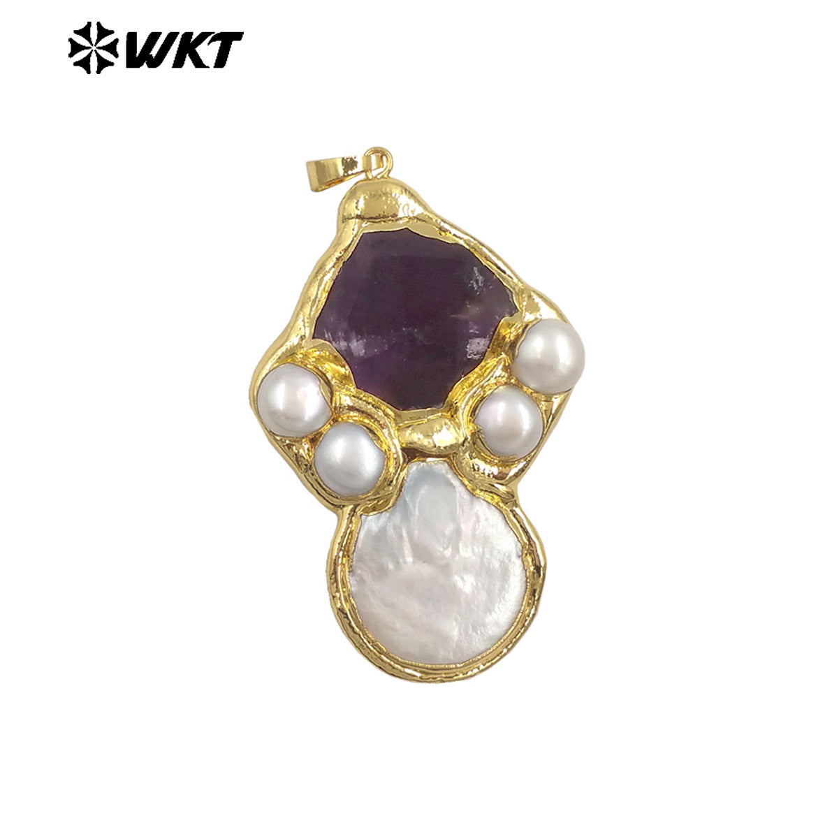 WT-JP423 Gorgeous Back Full Plated With 18K Gold Multi Colors Natural Stones And Pearls Pendants For Women Necklace Handmade