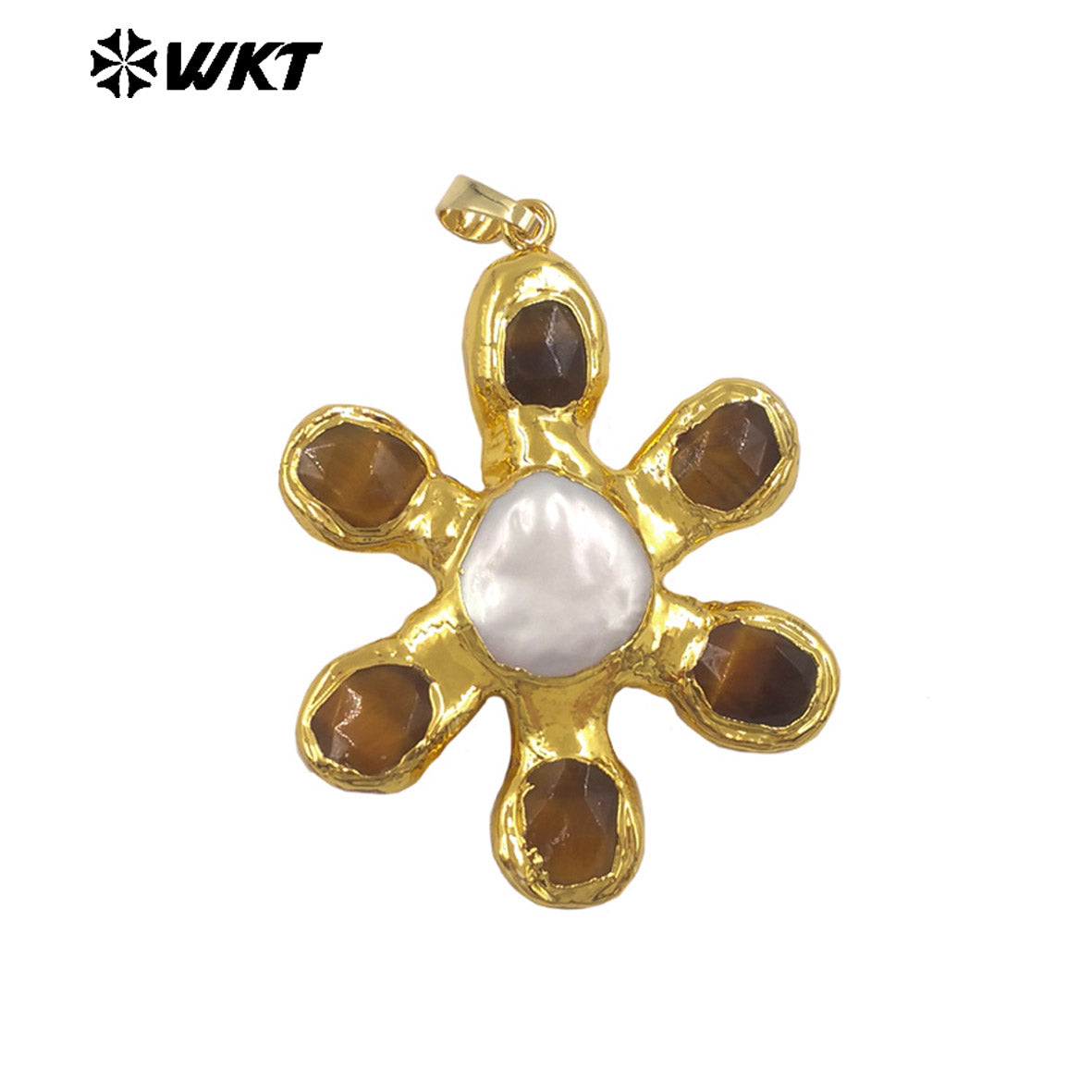 WT-JP473 Popular Fashion Gold Electroplated Natural Stones And Pearl Flower Shape Charm Pendants For Girls Birthday Gift