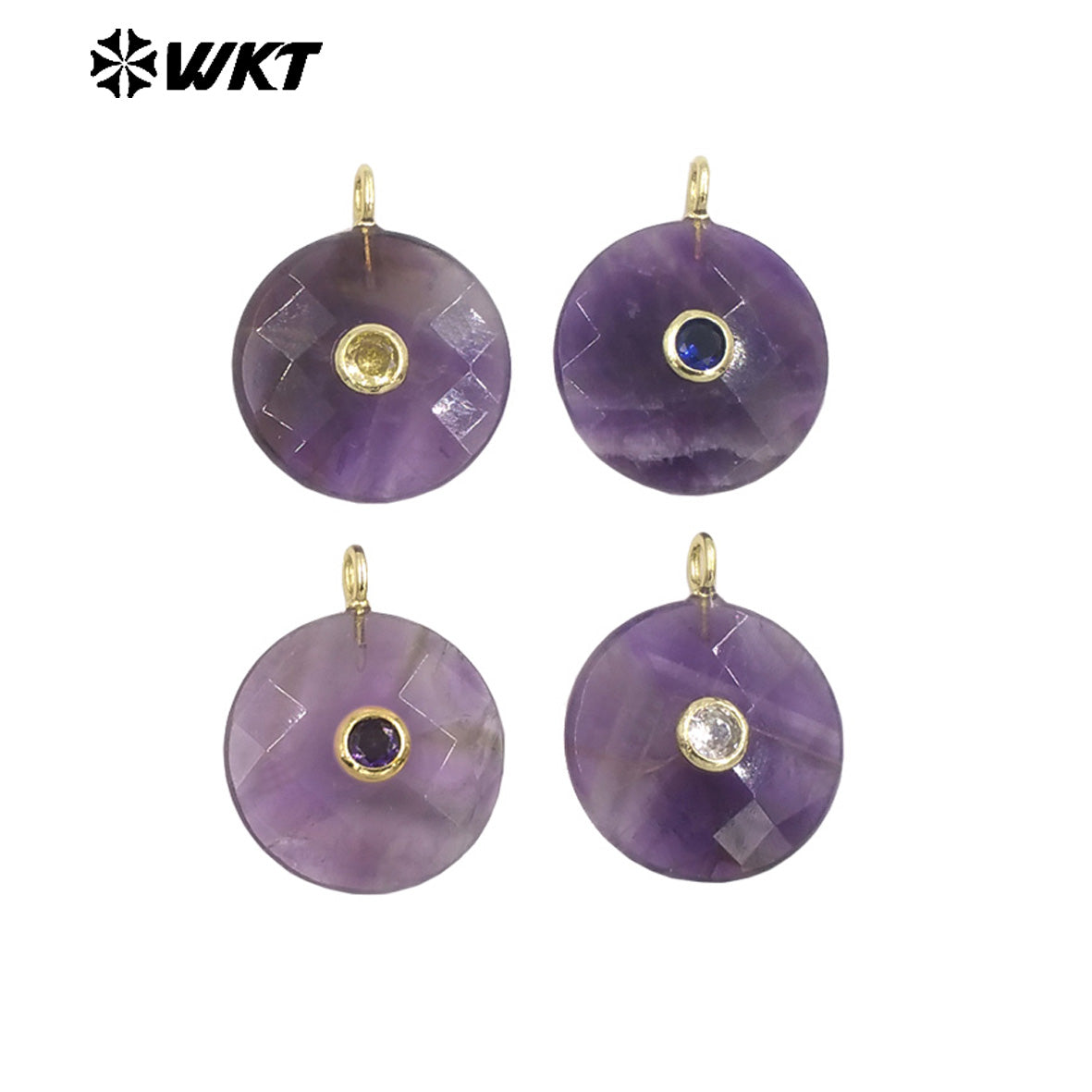 WT-P2018 Boutique Handmade Charms Faceted Cabchon Natural Gemstones Set In Zircon Pendants For Beautiful Earrings Design