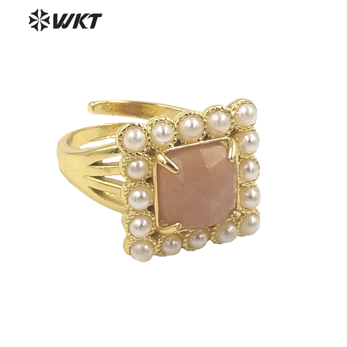 WT-MPR077 Delicate Charming Lady Square Natural Gemstone with Claw Setting 18K Gold Plated Birthday Stone Ring