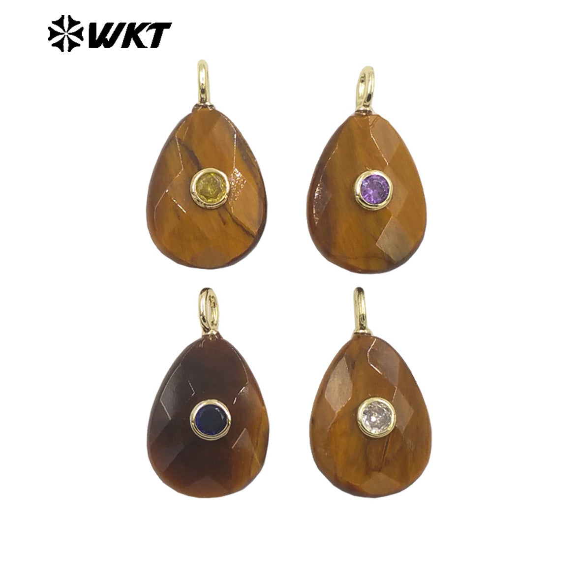 WT-P2025 Beautiful Waterdrop Shape Faceted Natural Gemstones Set In Zircon Pendant For Lovely Earrings Jewelry Making Charms