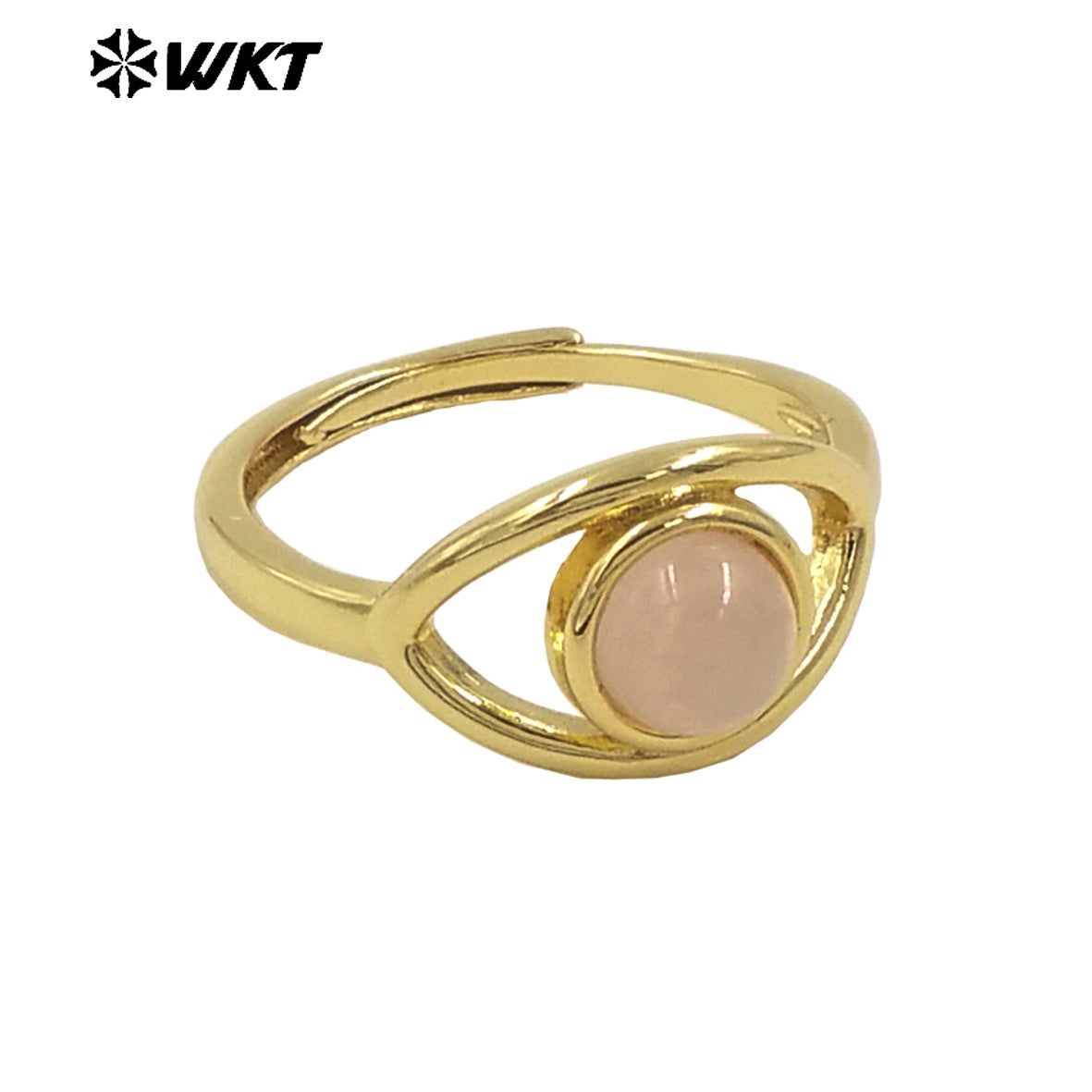 WT-R538 Wholesale Fashion Gold Plated Charming Eye Shape With Natural Amazonite Gemstone Party Ring in Adjustable Size
