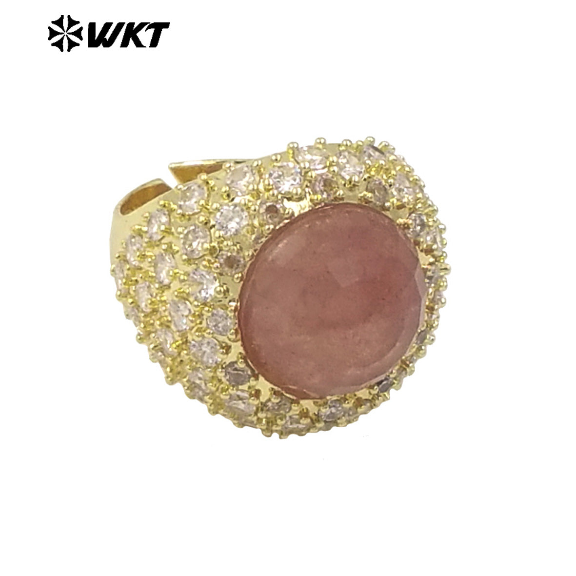 WT-MR027 Bling Series Big Unisex Cocktail Gemstone Setting With 18K Real Gold Plated Round Stone Rings in Open Size