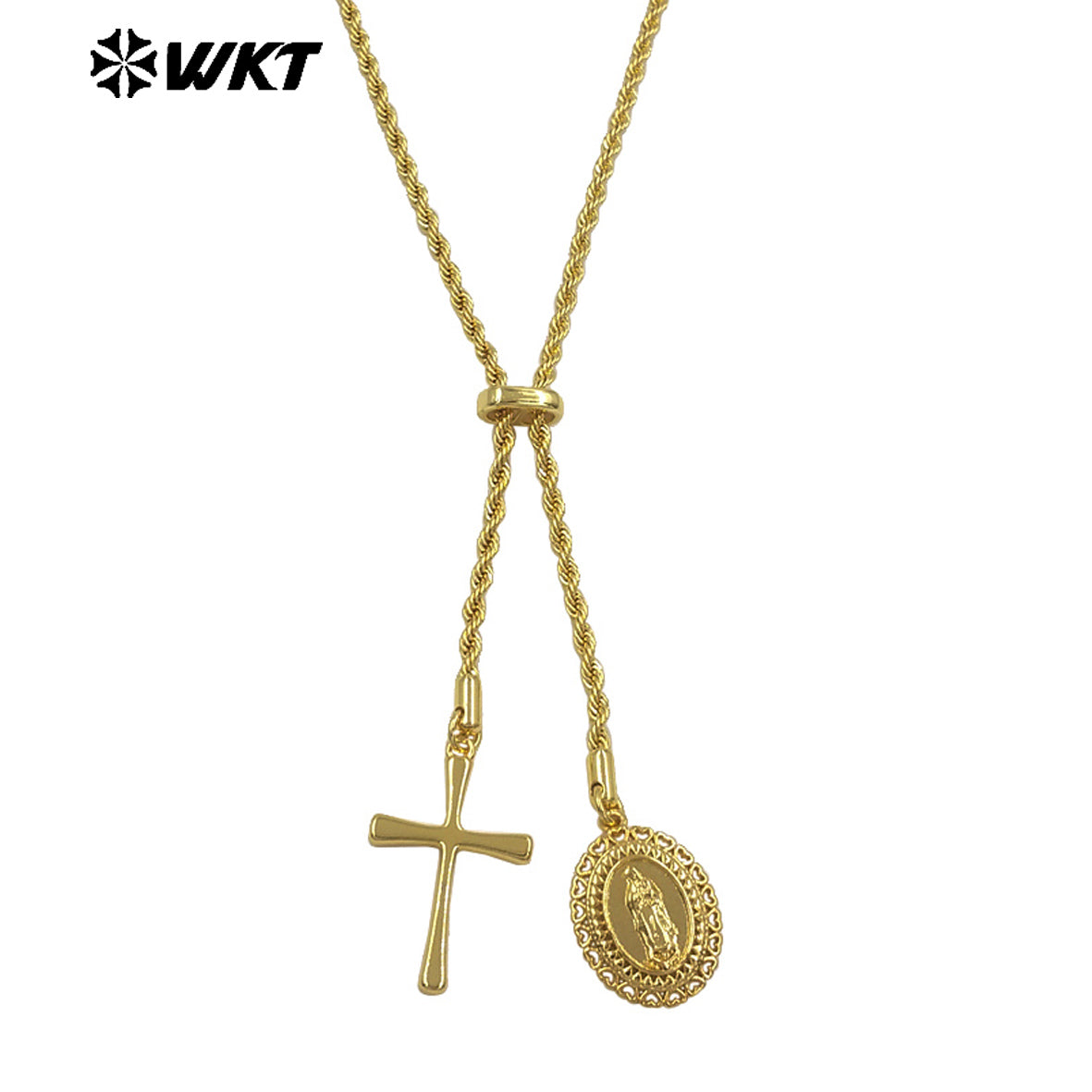 WT-JFN53 Top Fashion Gold Electroplated Chain With Brass And Zircon Cross Religious Little Charms Metal Women Necklace