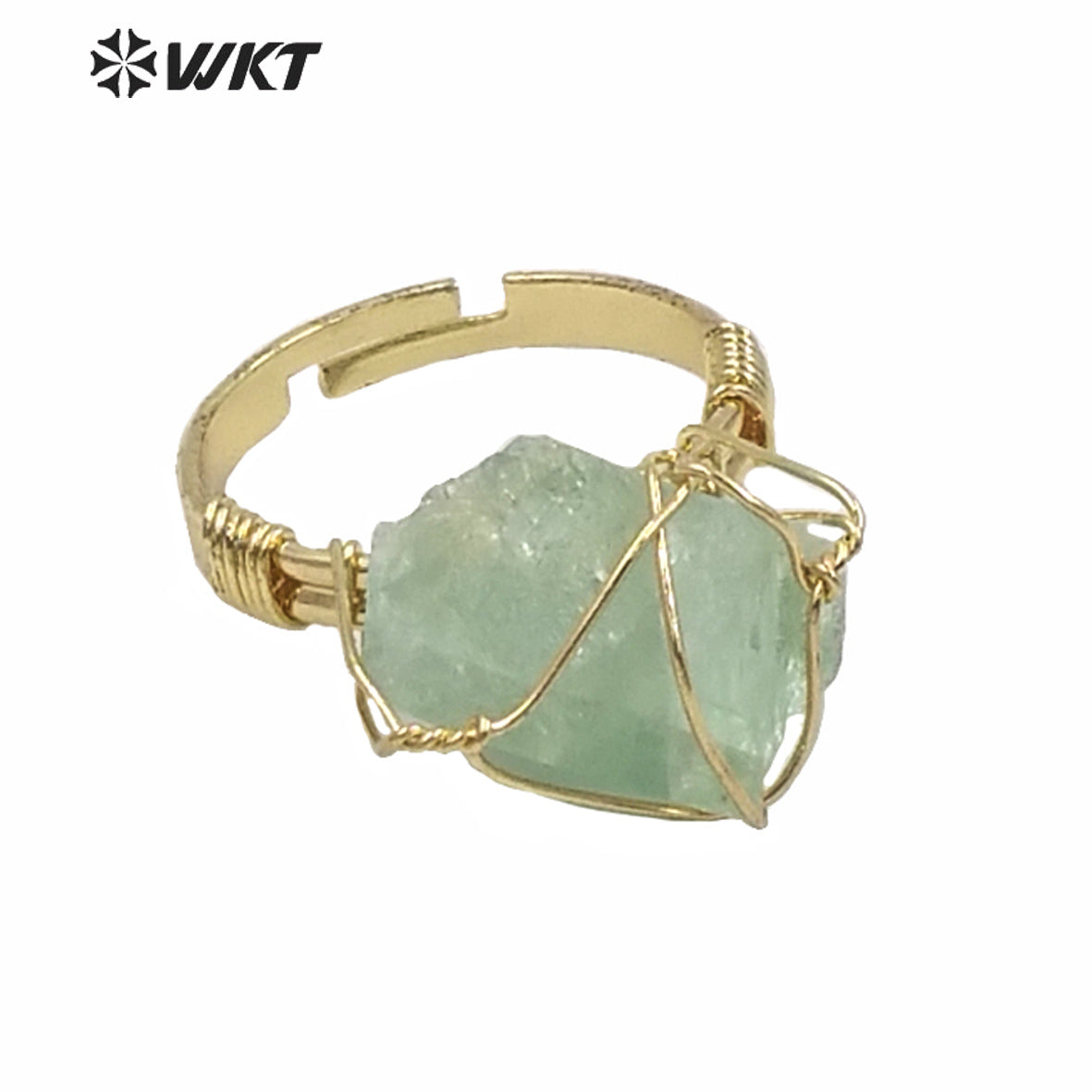 WT-R366 WKT New Design Gold Hand Make Wire Wrapped Mineral Stone Ring Women Fashion Hot Raw Quartz Fluorite Ring