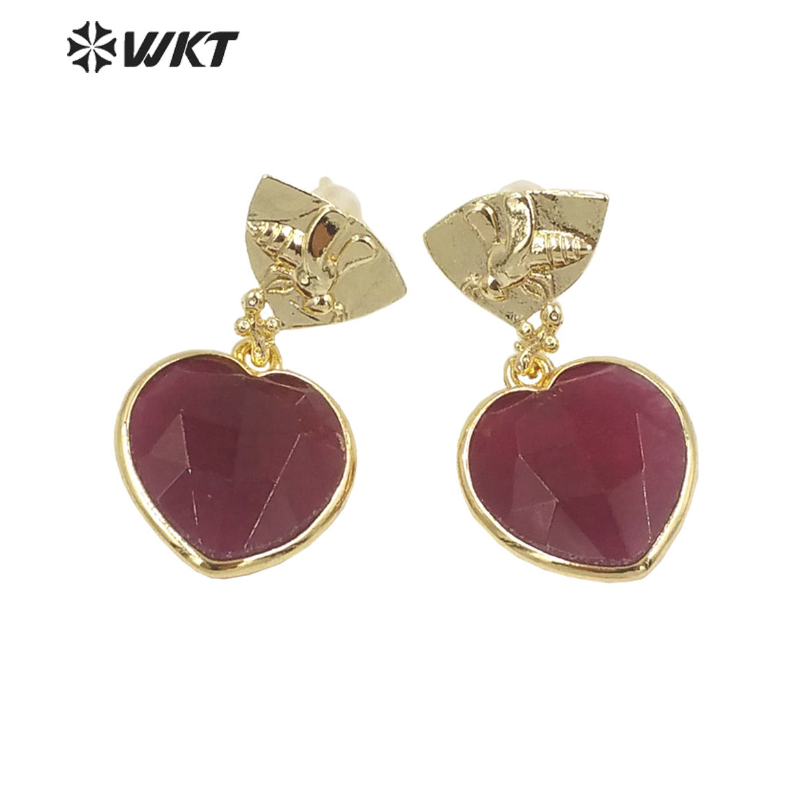 WT-E680 WKT Newest Fashion Small Lovely Heart Earrings Studs Gold Plated Natural Gemstone Women Stone Earrings