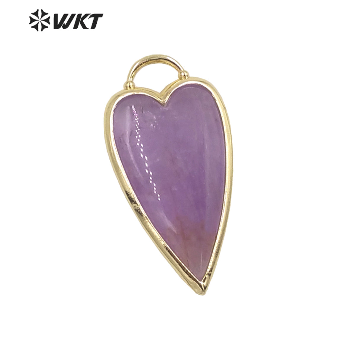 WT-P1862 Exclusive Design Long Heart Stone Pendant 18k Real Gold Plated Natural Faceted Arrowhead Heart Amethyst Pendant
