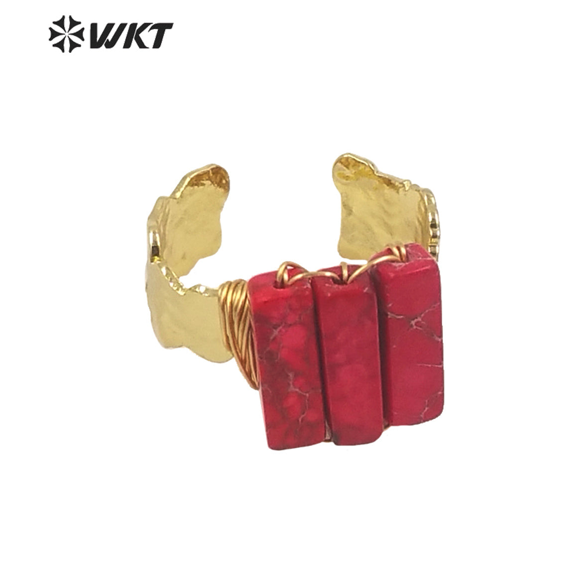 WT-R423 Fashion Gold Wire Wrapped Ocean jasper Ring for Women Colorful Natural Stone Handmade Ring in Bohemian Ring