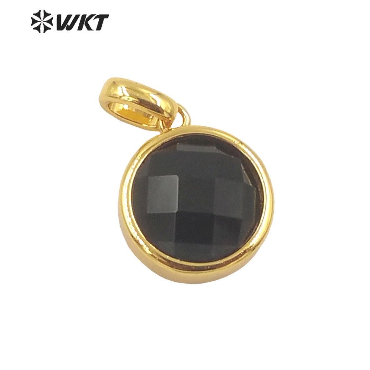 WT-P1838 Delicate Gold Bezel Tiny Round Faceted Stone Charms Pendant for Jewelry Necklace Europe Popular Pendant Design