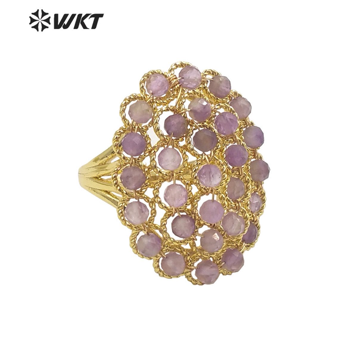 WT-R451 INS Summer Design Handmade Wire Wrapped Beads Ring 18k Gold Plated Tiny Stone Beads Jewelry Ring for Women