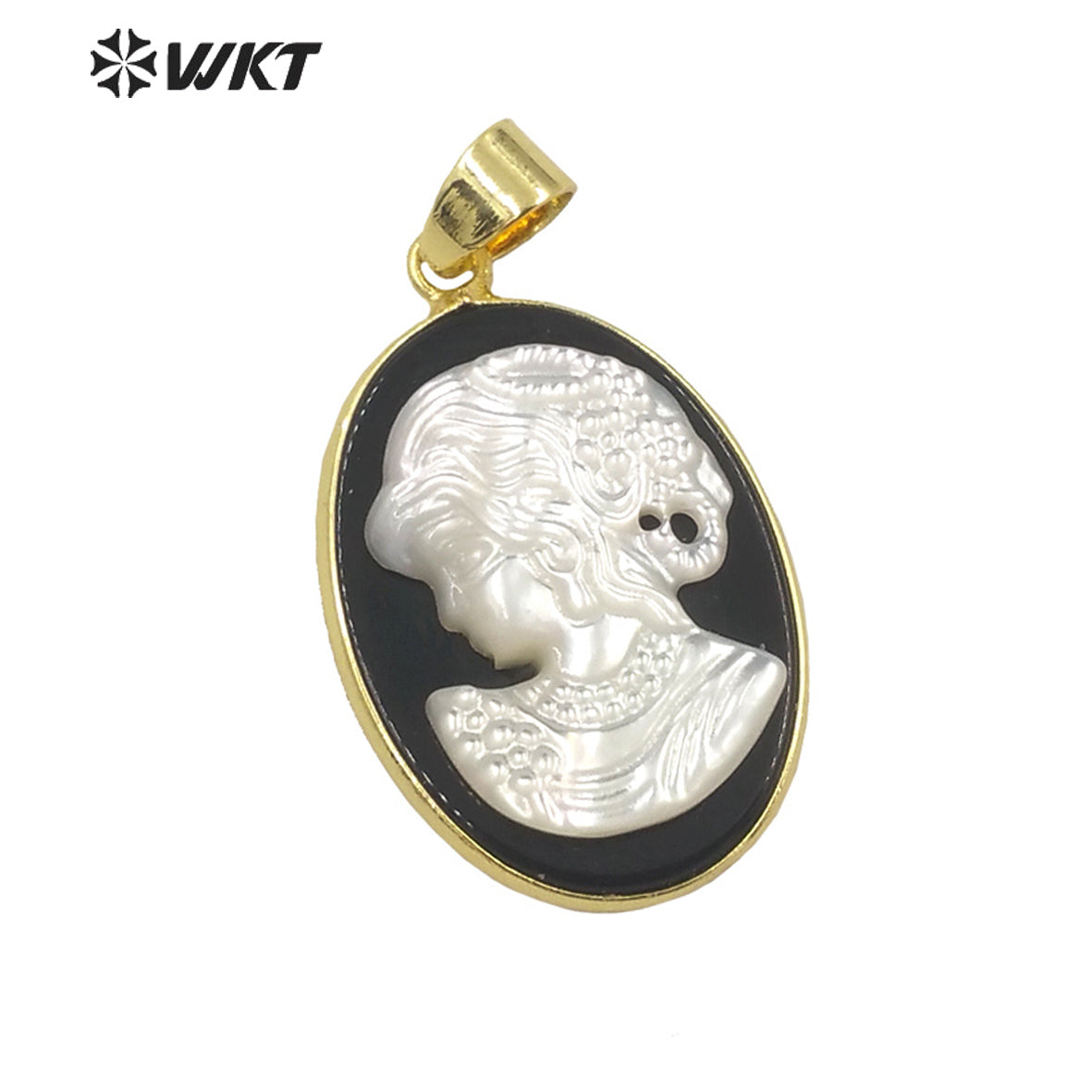 WT-JP270 New the Beauty Series Hand Carved Gorgeous Pendant With Black Agate Back Ground White Beauty Pendant for Necklace