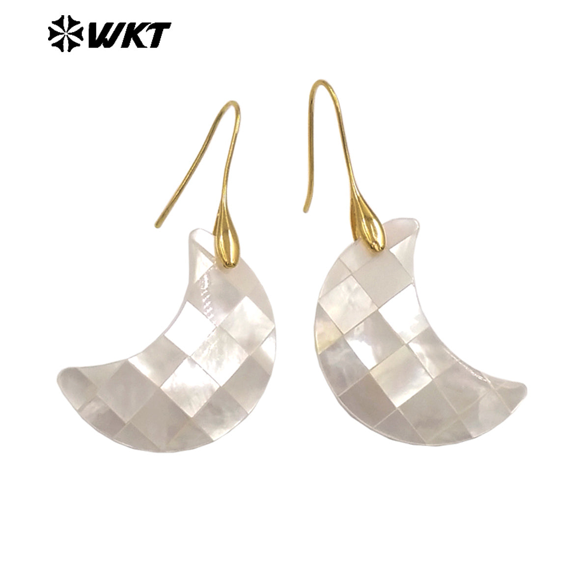 WT-MPE154 Wonderful Wholesale Mother of Pearl Shell Earrings Gold Color Heart Waterdrop Cross Moon Shape Women Birthday Gift